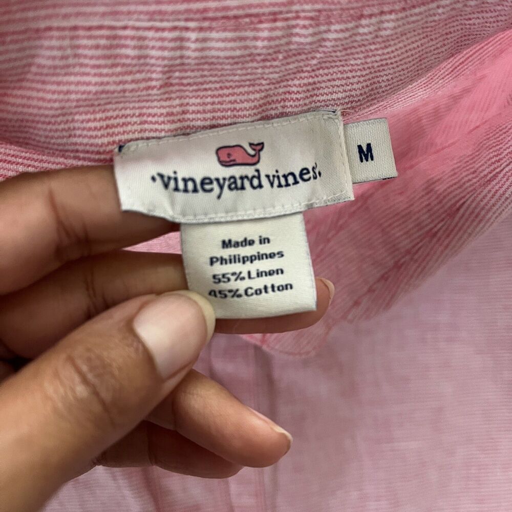 Vineyard Vines Red White Cotton Linen Striped Preppy Collared Classic Shirt M - Picture 7 of 7